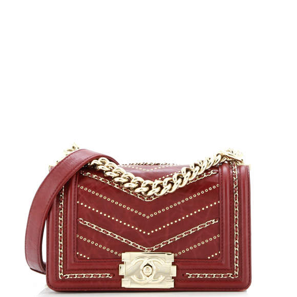 Chanel Small Boy Flap Bag Chevron Embellished Crumpled Calfskin - Picture 1 of 7